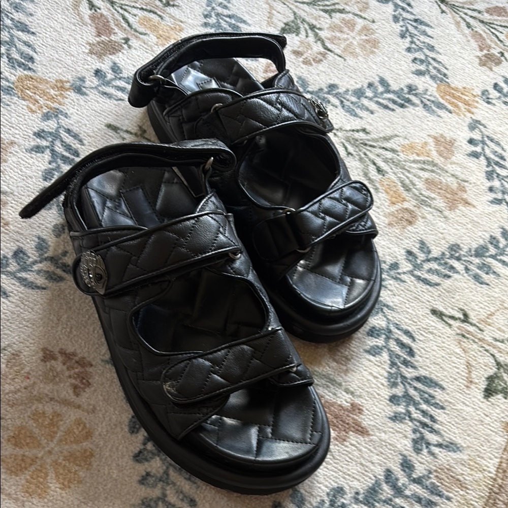 Kurt Geiger Black Quilted Platform Sandals